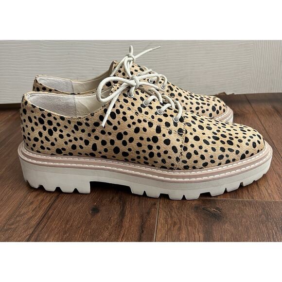 DOLCE VITA Martie Lace-Up Leopard Print Calf Hair Lug Sole Oxford Shoes Sz 11 - Picture 5 of 10